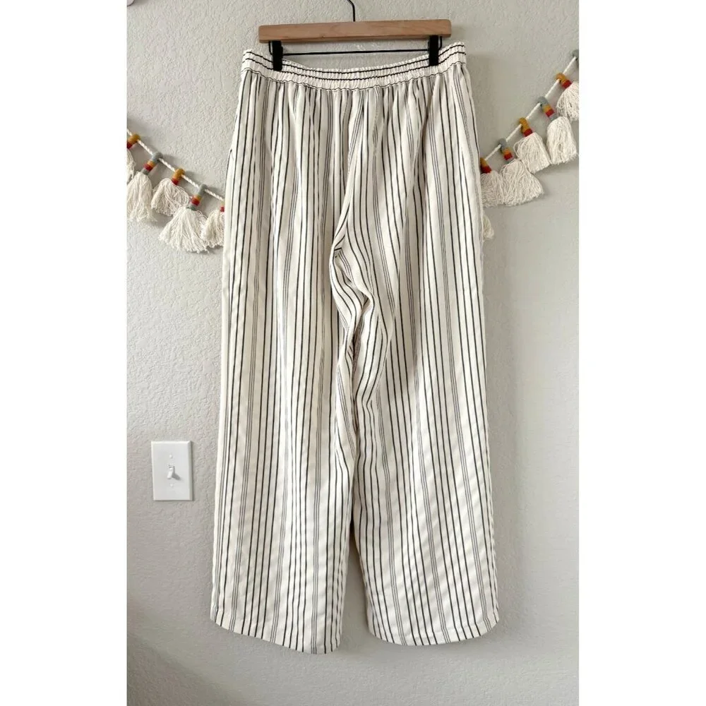 Long Tall Sally Pin Striped Wide Leg Pull On Trouser Pants Nautical Coastal 12 - Picture 2 of 9